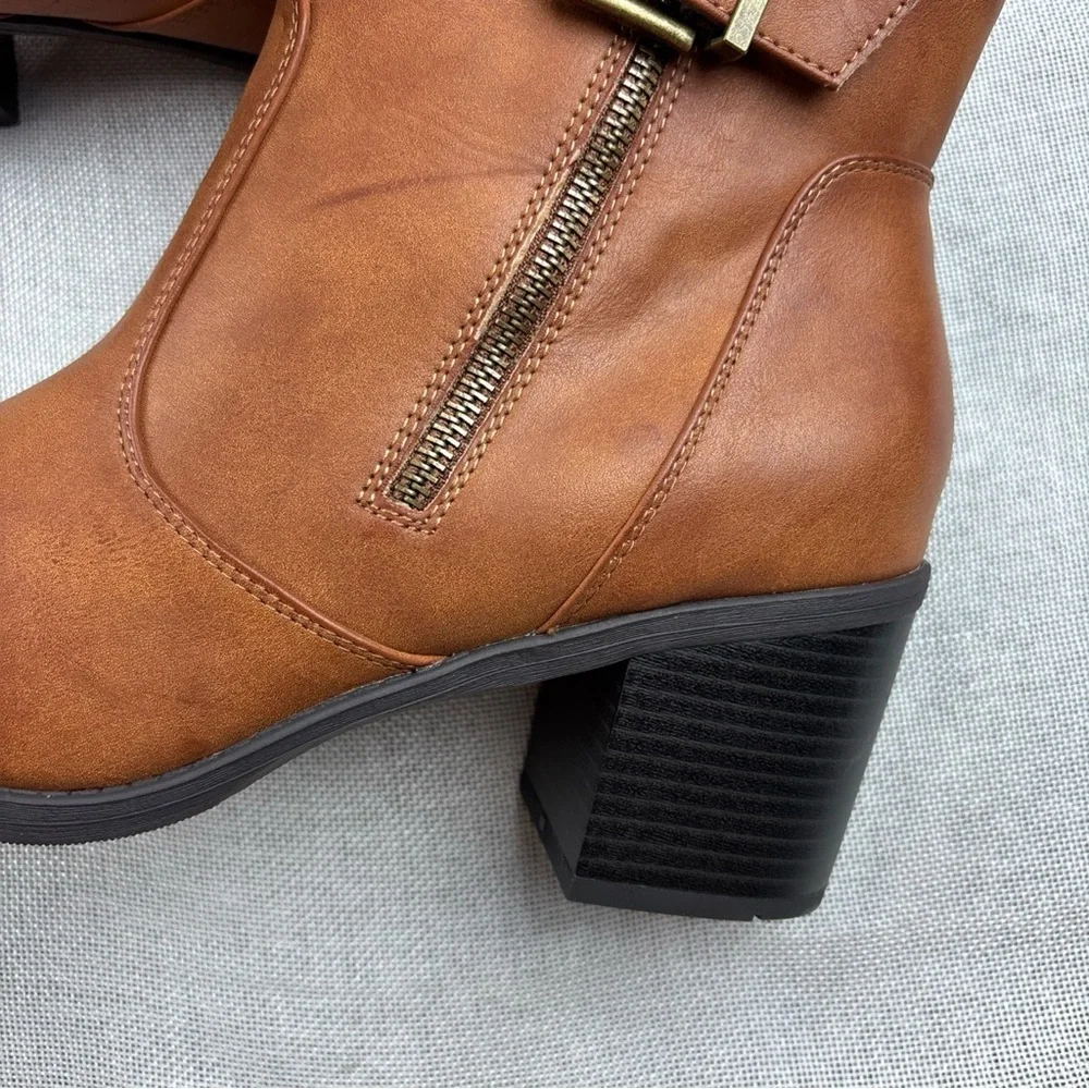 White Mountain Tan Ankle Booties with Buckle Detail